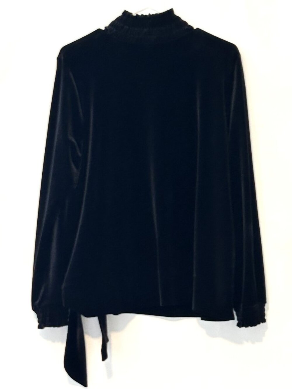 J Jill black velvet smocked turtleneck side tie top, size L - Picture 4 of 7